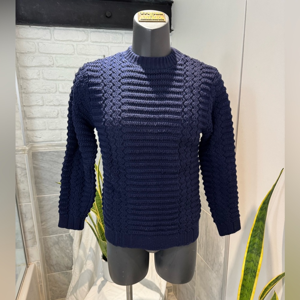Vintage Tundra Navy Blue Cable Knit Men's Sweater 100% wool